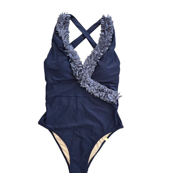 Summersalt confetti deep dive Women Criss-Cross Ruffle Swimsuit Navy Blue Sz 4 - Picture 5 of 5